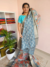 Semi Tussar with Classy Borders  - Blue