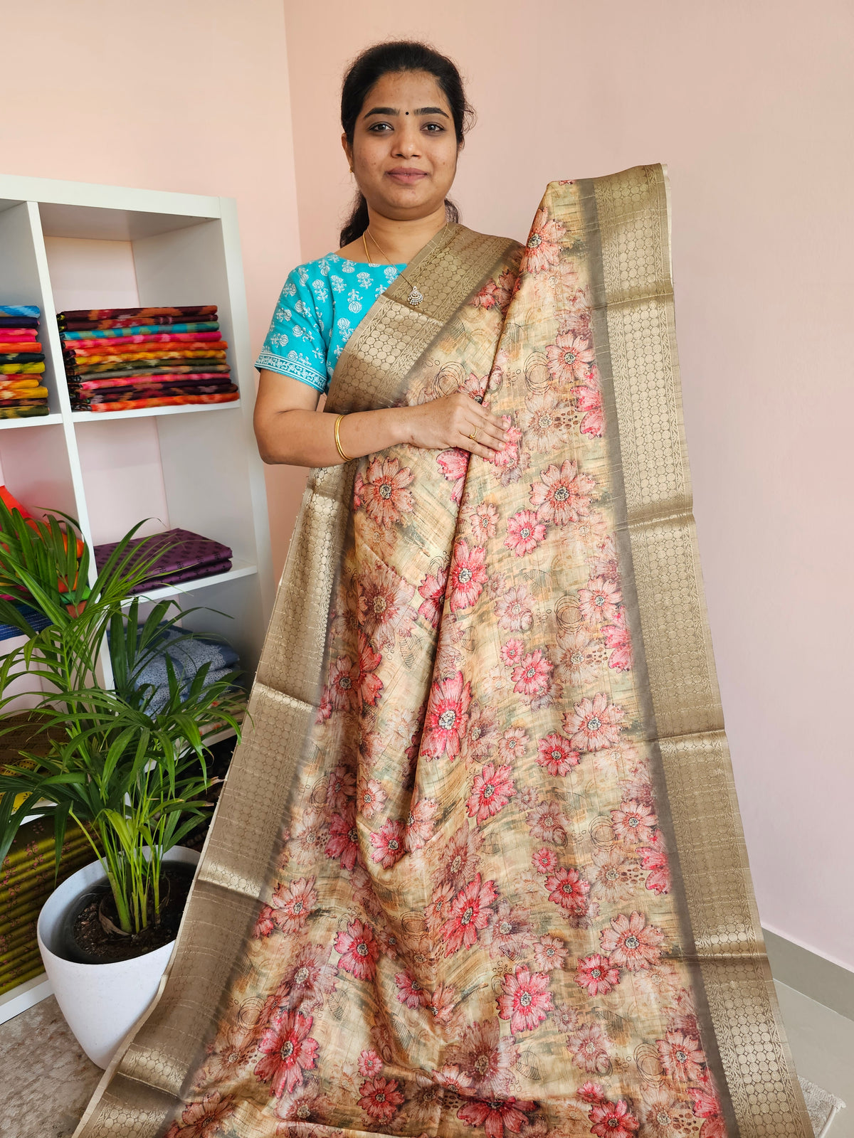 Semi Tussar with Classy Borders  - Green