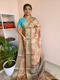 Semi Tussar with Classy Borders  - Green