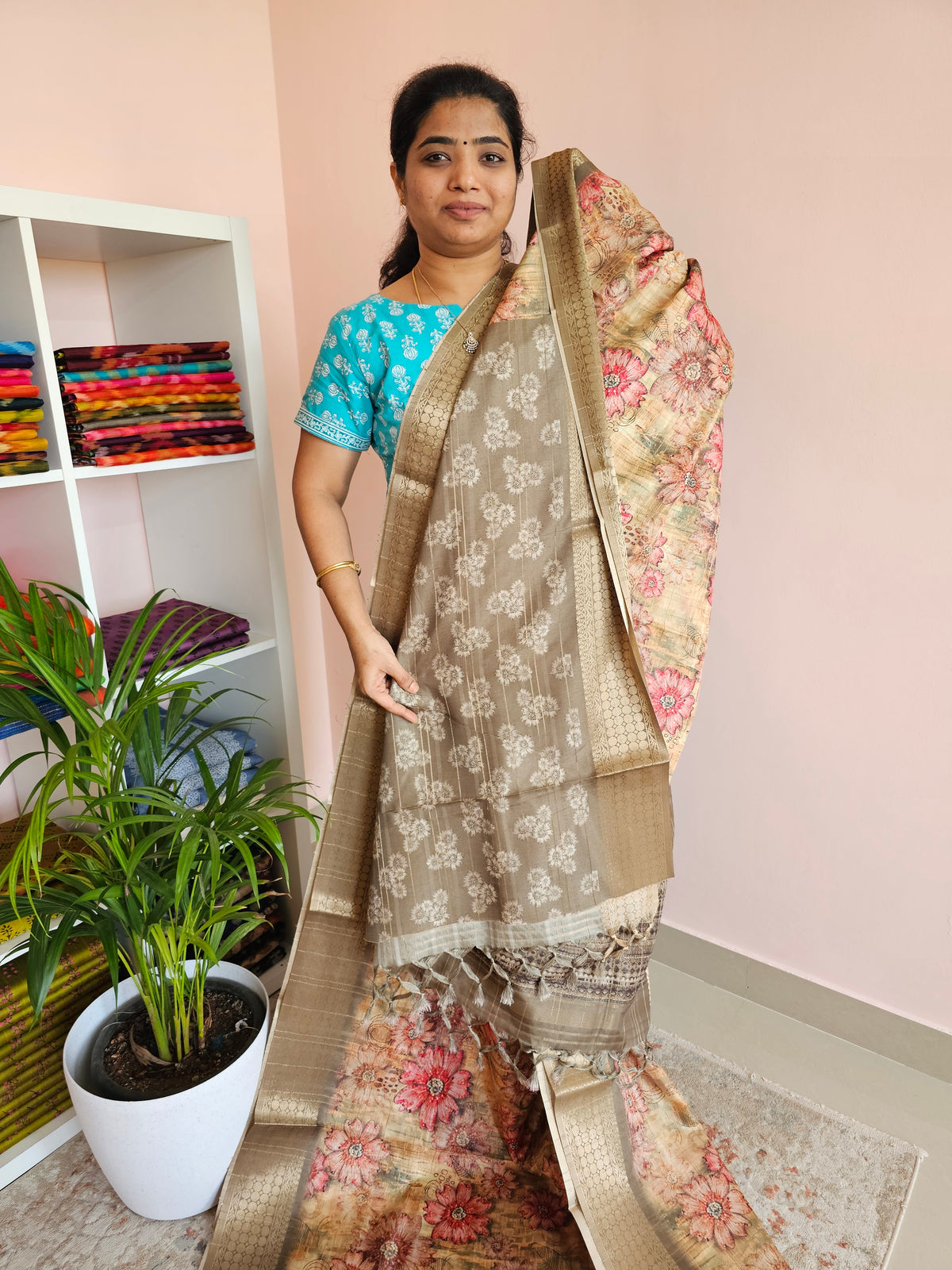 Semi Tussar with Classy Borders  - Green