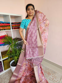 Semi Tussar with Classy Borders  - Pink