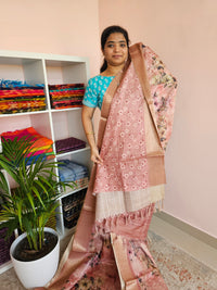 Semi Tussar with Classy Borders  - Peach