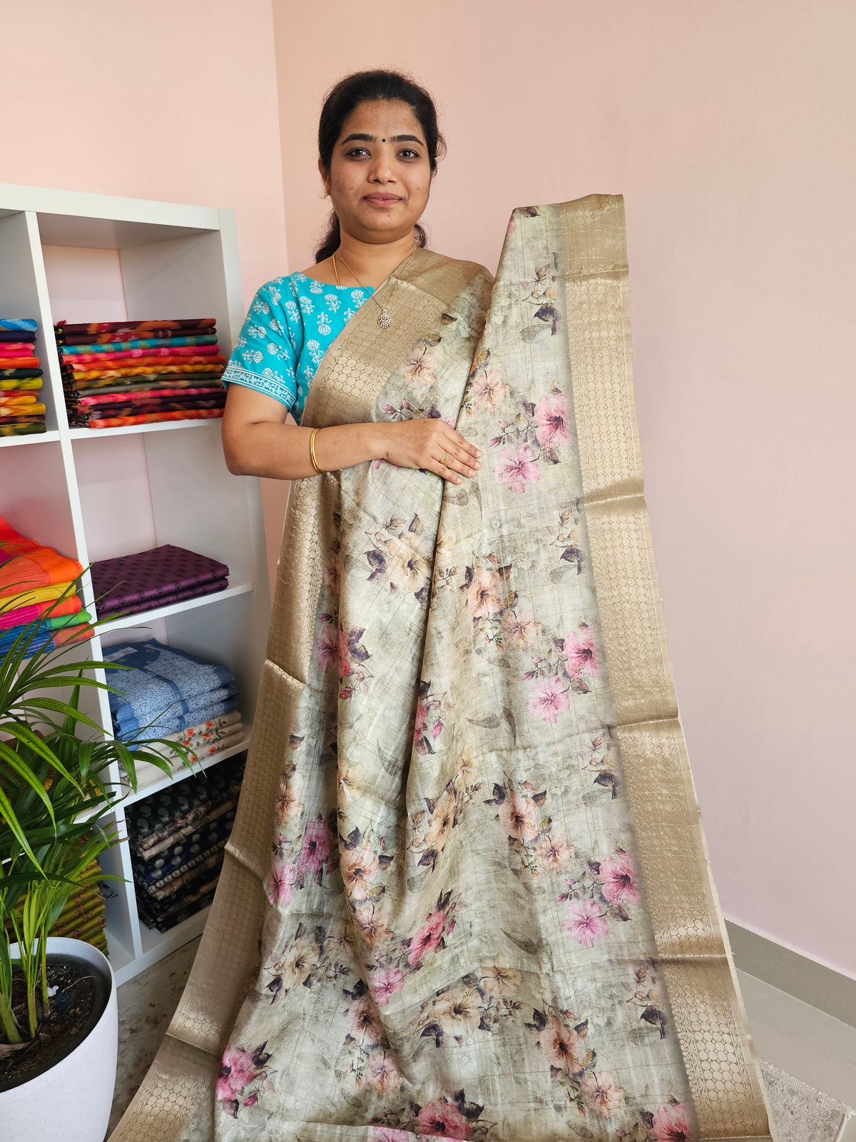 Semi Tussar with Classy Borders  - Green