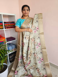 Semi Tussar with Classy Borders  - Green