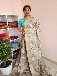 Semi Tussar with Classy Borders  - Green