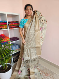 Semi Tussar with Classy Borders  - Green