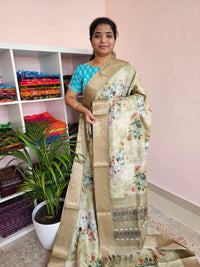 Semi Tussar with Classy Borders  - Green