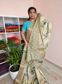 Semi Tussar with Classy Borders  - Green