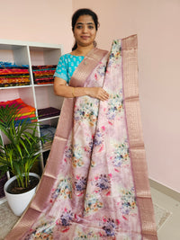 Semi Tussar with Classy Borders  - Pink