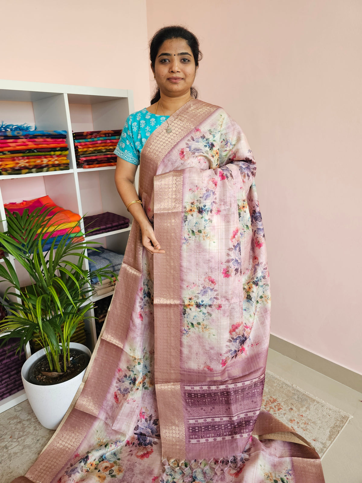 Semi Tussar with Classy Borders  - Pink
