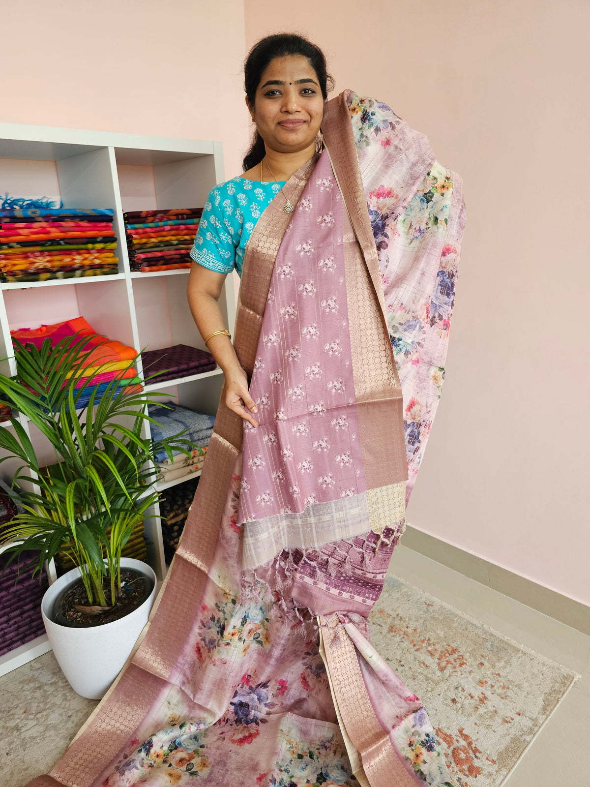 Semi Tussar with Classy Borders  - Pink