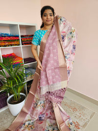 Semi Tussar with Classy Borders  - Pink