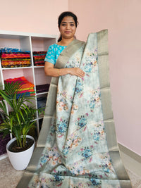 Semi Tussar with Classy Borders  - Blue