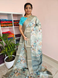 Semi Tussar with Classy Borders  - Blue