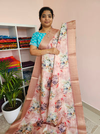 Semi Tussar with Classy Borders  - Pink