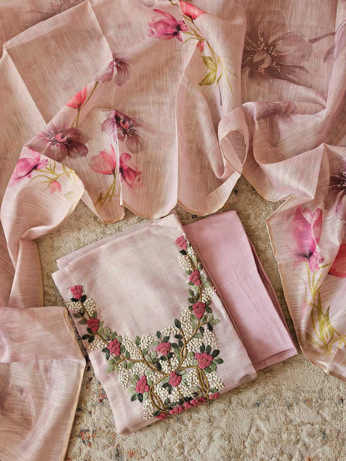 Linen Silk Bledned Tissue Unstitched Salwar Suit  - Lavender