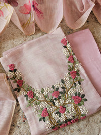 Linen Silk Bledned Tissue Unstitched Salwar Suit  - Lavender