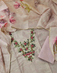 Linen Silk Bledned Tissue Unstitched Salwar Suit  - Lavender