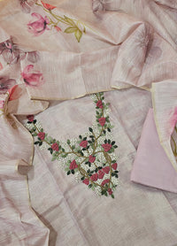 Linen Silk Bledned Tissue Unstitched Salwar Suit  - Lavender