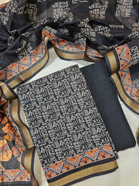 Linen Cotton Unstitched Salwar Suit  - Black