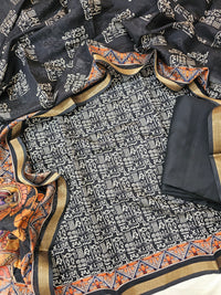 Linen Cotton Unstitched Salwar Suit  - Black