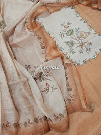 Linen Silk Bledned Tissue Unstitched Salwar Suit  - Orange cum Brown
