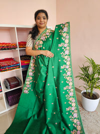 Semi Raw Silk with Emboridery - Dark Green