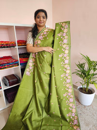 Semi Raw Silk with Emboridery - Green