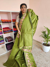 Semi Raw Silk with Emboridery - Green