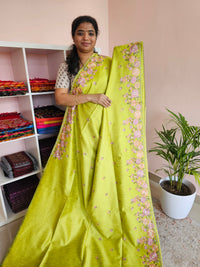 Semi Raw Silk with Emboridery - Neon Green