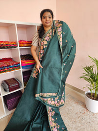 Semi Raw Silk with Emboridery - Dark Green