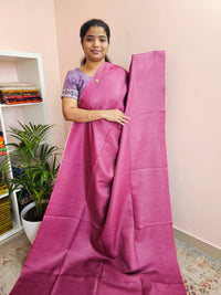 Soft Semi Tussar Checks Weaving with Pichwai Pattern - Pink with Blue