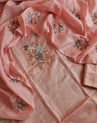 Semi Tussar Kota with Heavy Work Unstitched Salwar - Baby Pink