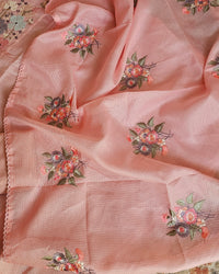 Semi Tussar Kota with Heavy Work Unstitched Salwar - Baby Pink
