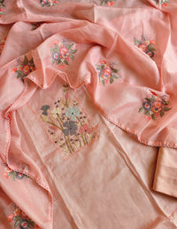 Semi Tussar Kota with Heavy Work Unstitched Salwar - Baby Pink