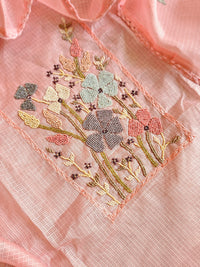 Semi Tussar Kota with Heavy Work Unstitched Salwar - Baby Pink