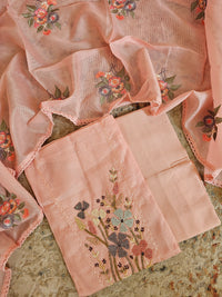 Semi Tussar Kota with Heavy Work Unstitched Salwar - Baby Pink