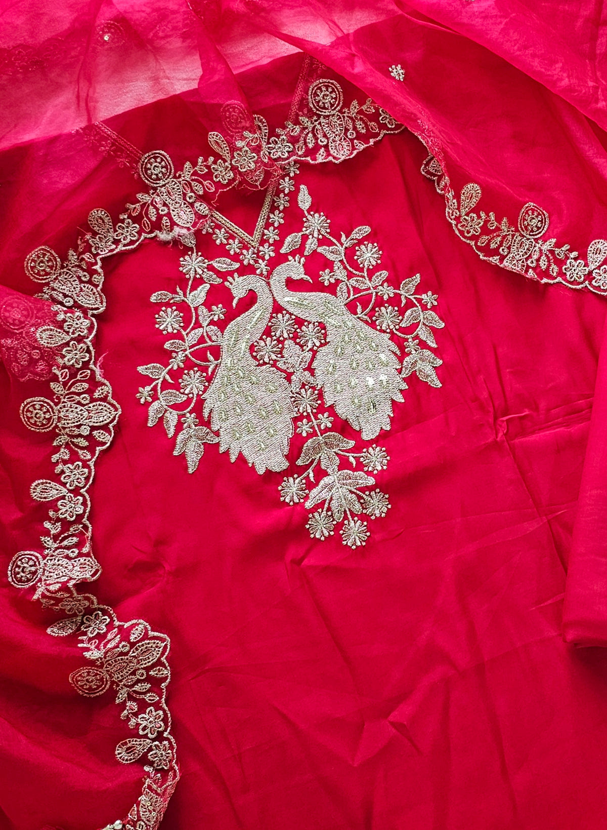 Soft Silk Unstitched Salwar Suit  - Reddish Pink