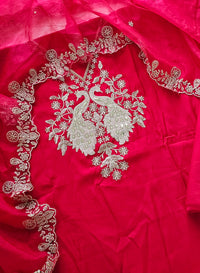 Soft Silk Unstitched Salwar Suit  - Reddish Pink