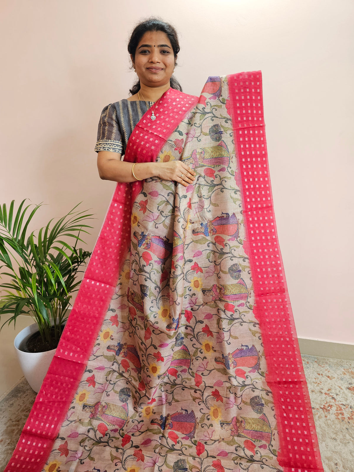 𝐏𝐫𝐞𝐛𝐨𝐨𝐤𝐢𝐧𝐠 𝐀𝐯𝐚𝐢𝐥𝐚𝐛𝐥𝐞 - 𝟑𝟎 𝐃𝐚𝐲𝐬 𝐃𝐢𝐬𝐩𝐚𝐭𝐜𝐡𝐢𝐧𝐠 𝐓𝐢𝐦𝐞 Unique Semi Tussar with Zari Weaving - Pink