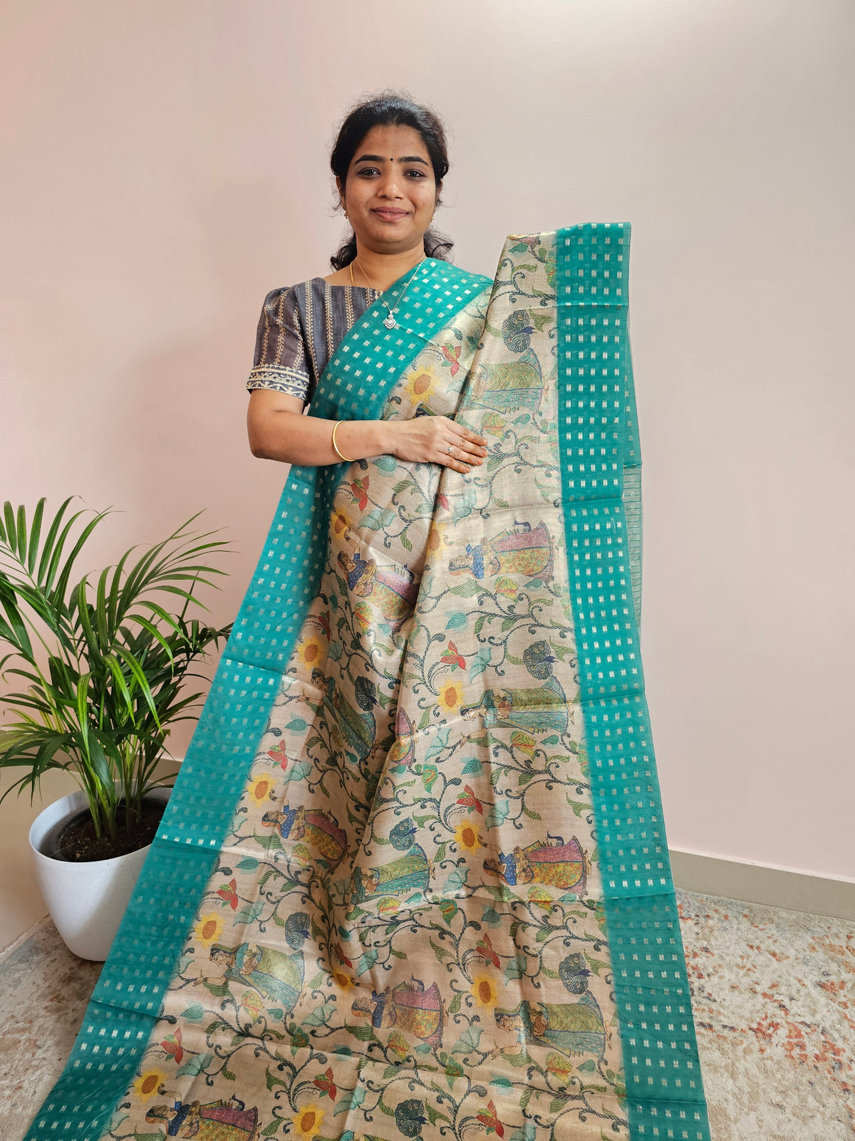 𝐏𝐫𝐞𝐛𝐨𝐨𝐤𝐢𝐧𝐠 𝐀𝐯𝐚𝐢𝐥𝐚𝐛𝐥𝐞 - 𝟑𝟎 𝐃𝐚𝐲𝐬 𝐃𝐢𝐬𝐩𝐚𝐭𝐜𝐡𝐢𝐧𝐠 𝐓𝐢𝐦𝐞 Unique Semi Tussar with Zari Weaving - Sea Green