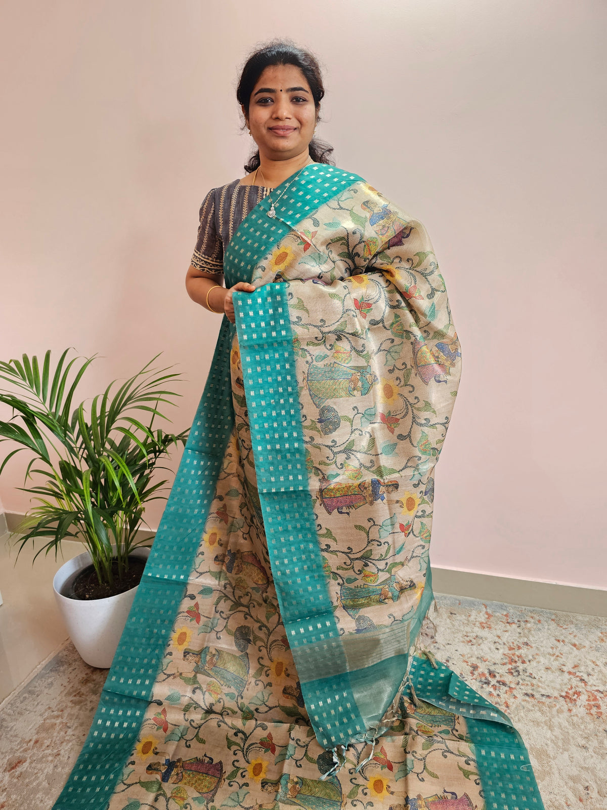 𝐏𝐫𝐞𝐛𝐨𝐨𝐤𝐢𝐧𝐠 𝐀𝐯𝐚𝐢𝐥𝐚𝐛𝐥𝐞 - 𝟑𝟎 𝐃𝐚𝐲𝐬 𝐃𝐢𝐬𝐩𝐚𝐭𝐜𝐡𝐢𝐧𝐠 𝐓𝐢𝐦𝐞 Unique Semi Tussar with Zari Weaving - Sea Green