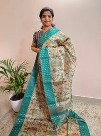 𝐏𝐫𝐞𝐛𝐨𝐨𝐤𝐢𝐧𝐠 𝐀𝐯𝐚𝐢𝐥𝐚𝐛𝐥𝐞 - 𝟑𝟎 𝐃𝐚𝐲𝐬 𝐃𝐢𝐬𝐩𝐚𝐭𝐜𝐡𝐢𝐧𝐠 𝐓𝐢𝐦𝐞 Unique Semi Tussar with Zari Weaving - Sea Green