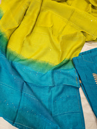 Semi Tussar Silk Unstitched Salwar - Peacock Blue with Green