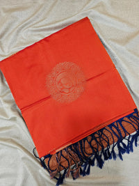 Dark Orange with Blue Copper Zari Woven Border Semi Soft Silk Saree