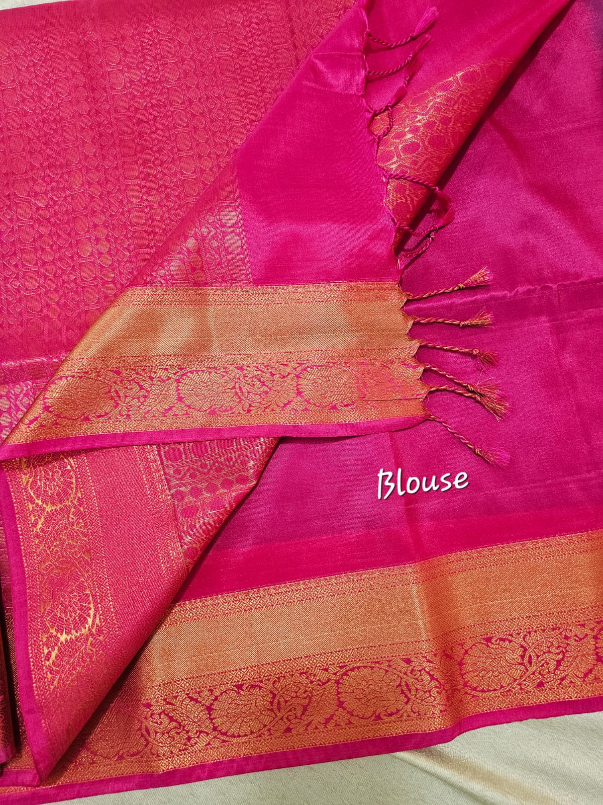 Blue with Pink Copper Zari Woven Border Semi Soft Silk Saree