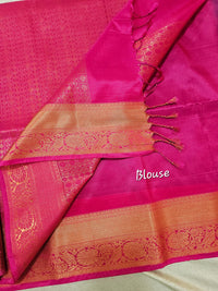 Blue with Pink Copper Zari Woven Border Semi Soft Silk Saree