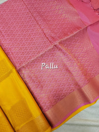 Yellow with Onion Pink Copper Zari Woven Border Semi Soft Silk Saree