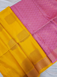 Yellow with Onion Pink Copper Zari Woven Border Semi Soft Silk Saree