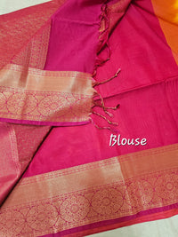 Yellow with Pink Copper Zari Woven Border Semi Soft Silk Saree